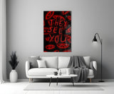 They See You Red Scrawl Eyes Glass Wall Art