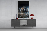 Galloping Horse Herd Lightning Storm Glass Wall Art