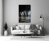 Galloping Horse Herd Lightning Storm Glass Wall Art