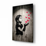 Quadro in vetro Stencil Girl Red Paper Cranes - 72x46 cm