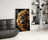 Molten Lava Mane Roaring Lion Glass Wall Art