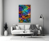 Rainbow Neon Ginkgo Leaves Glass Wall Art