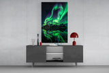Green Aurora Mirrored Peaks Glass Wall Art
