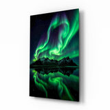 Green Aurora Mirrored Peaks Glass Wall Art - 72x46 cm