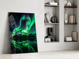 Green Aurora Mirrored Peaks Glass Wall Art