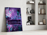 Neon Street Purple Sports Coupe Glass Wall Art