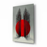 Glasbild Crimson Sun Behind Bare Poplars - 72x46 cm