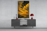Golden Cloud Crescent Moon Desert Glass Wall Art