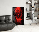 Crimson Many-Eyed Monster Alley Glass Wall Art
