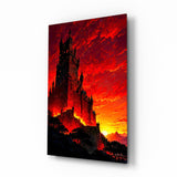 Gothic Castle Crimson Sunset Glass Wall Art - 72x46 cm