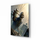 Glasbild Coffee Cup Zombie in Misty Graveyard - 72x46 cm