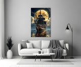 Galleon and Full Moon Seascape Glass Wall Art
