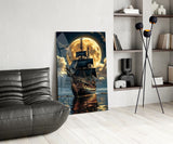 Galleon and Full Moon Seascape Glass Wall Art