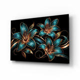 Teal and Copper Lily Trio Glass Wall Art