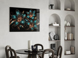 Teal and Copper Lily Trio Glass Wall Art