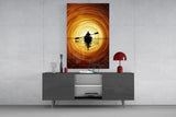 Golden Sunset Kayaker Silhouette Glass Wall Art