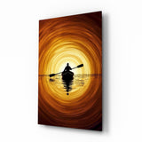 Glasbild Golden Sunset Kayaker Silhouette - 72x46 cm