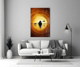 Golden Sunset Kayaker Silhouette Glass Wall Art