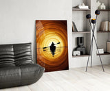 Golden Sunset Kayaker Silhouette Glass Wall Art
