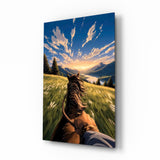 Horseback Ride Mountain Valley Glass Wall Art - 72x46 cm
