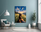 Horseback Ride Mountain Valley Glass Wall Art