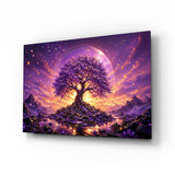 Cuadro de cristal Purple Tree of Life Glowing Sunset - 72x46 cm
