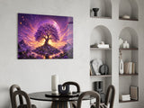 Purple Tree of Life Glowing Sunset Glass Wall Art