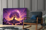 Purple Tree of Life Glowing Sunset Glass Wall Art