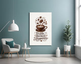 Latte Heart Coffee Cup Typography Glass Wall Art