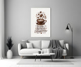 Latte Heart Coffee Cup Typography Glass Wall Art