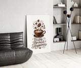 Latte Heart Coffee Cup Typography Glass Wall Art