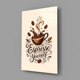 Splashing Espresso Cup Typography Glass Wall Art