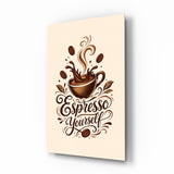 Tableau en verre Splashing Espresso Cup Typography - 72x46 cm