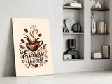 Splashing Espresso Cup Typography Glass Wall Art