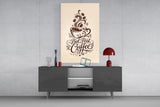 Brown Script Coffee Cup Typography Glass Wall Art