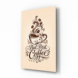 Glasbild Brown Script Coffee Cup Typography - 72x46 cm