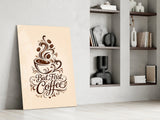 Brown Script Coffee Cup Typography Glass Wall Art