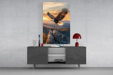 Soaring Bald Eagle Autumn Sunset Glass Wall Art