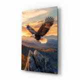 Soaring Bald Eagle Autumn Sunset Glass Wall Art - 72x46 cm