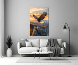Soaring Bald Eagle Autumn Sunset Glass Wall Art