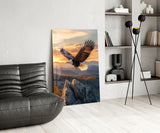 Soaring Bald Eagle Autumn Sunset Glass Wall Art