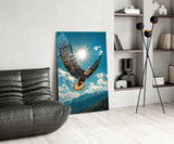 Bald Eagle Sunburst Blue Sky Glass Wall Art