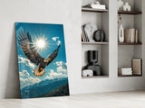 Bald Eagle Sunburst Blue Sky Glass Wall Art