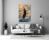 Bald Eagle Above Golden Clouds Glass Wall Art