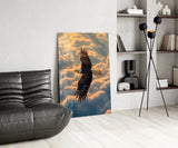 Bald Eagle Above Golden Clouds Glass Wall Art