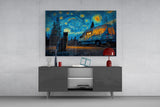 Starry Night Camper Van and Cat Glass Wall Art