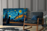 Starry Night Camper Van and Cat Glass Wall Art