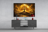 Golden Tree of Life Sun Disc Glass Wall Art