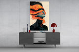 Orange Hair Veil Blue Portrait Glass Wall Art