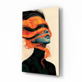 Quadro in vetro Orange Hair Veil Blue Portrait - 72x46 cm